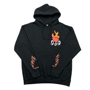 Juice WRLD 999 Hoodie Men Large Black Club Flame Heart Skull Streetwear Rap